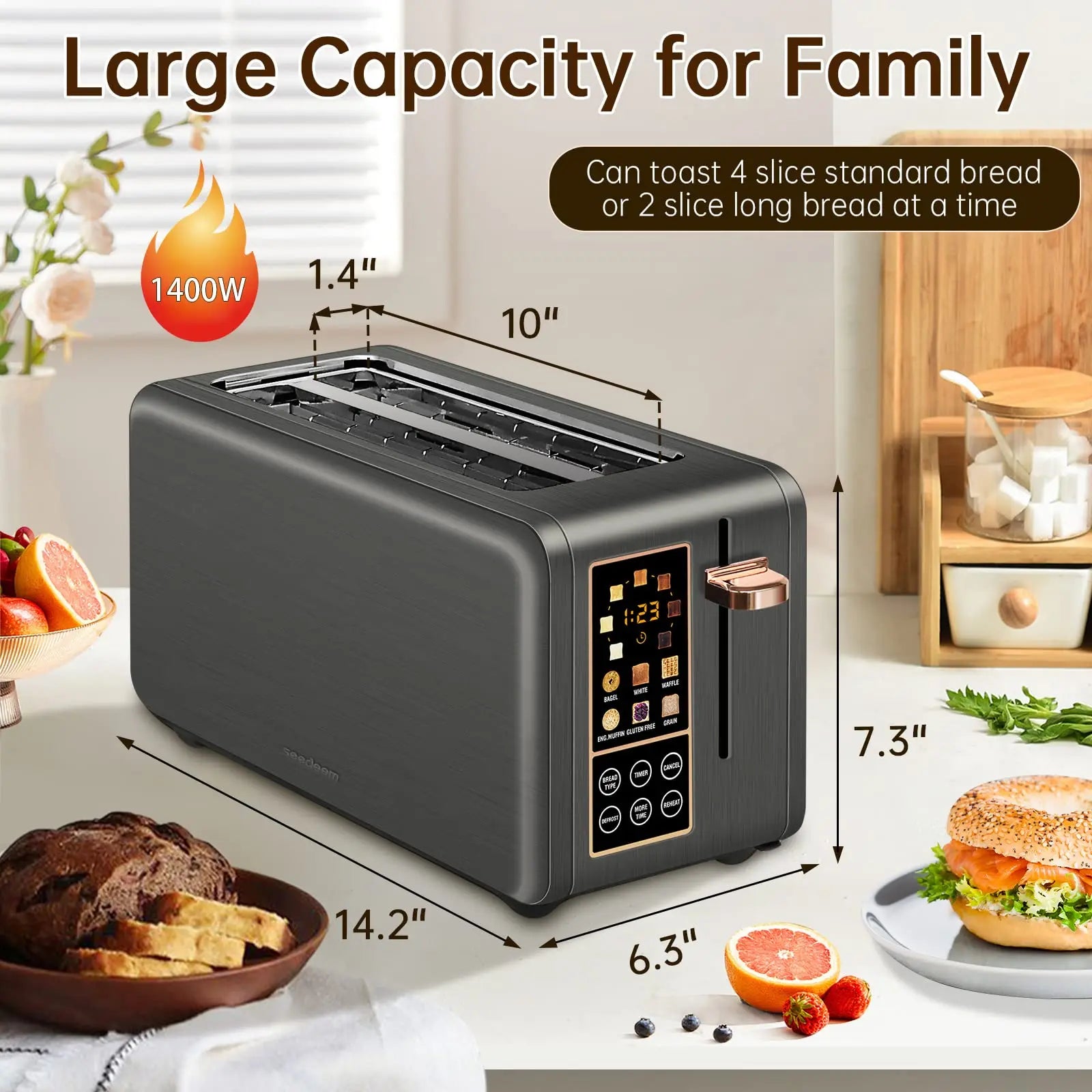 Toaster Slice,Long Slot Toaster LCD Display Touch ButtonS IN USA.