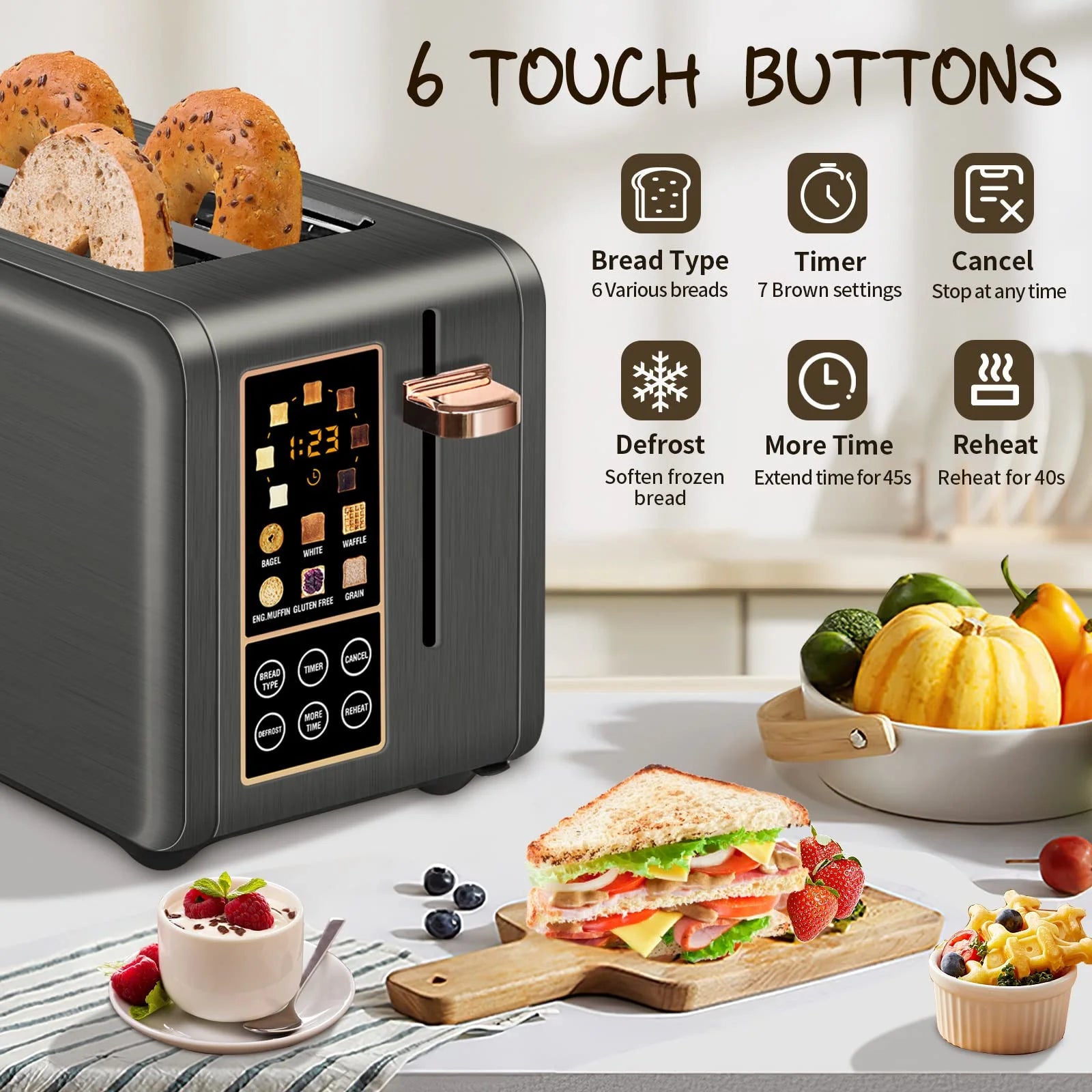 Toaster Slice,Long Slot Toaster LCD Display Touch ButtonS IN USA.