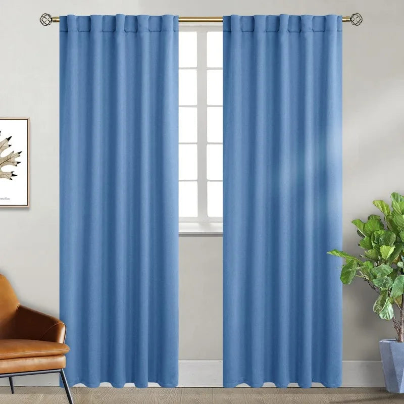 Navy Blue Elegant Blackout Curtains Rod Pocket in USA