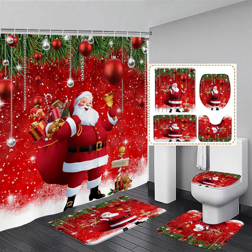 Christmas Bathroom Sets with Shower Curtain Rugs Red Truck in USA.