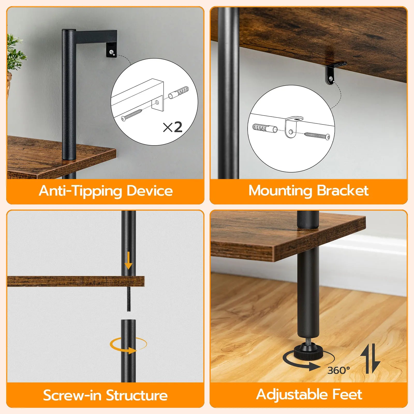 DIY Wall Mounted Bookshelf, Office Vertical Bookcase, IN USA.