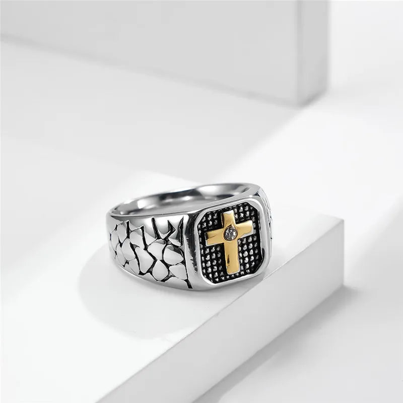 Cross Ring Men Titanium steel Crack Warrior Men's Jewelry in USA