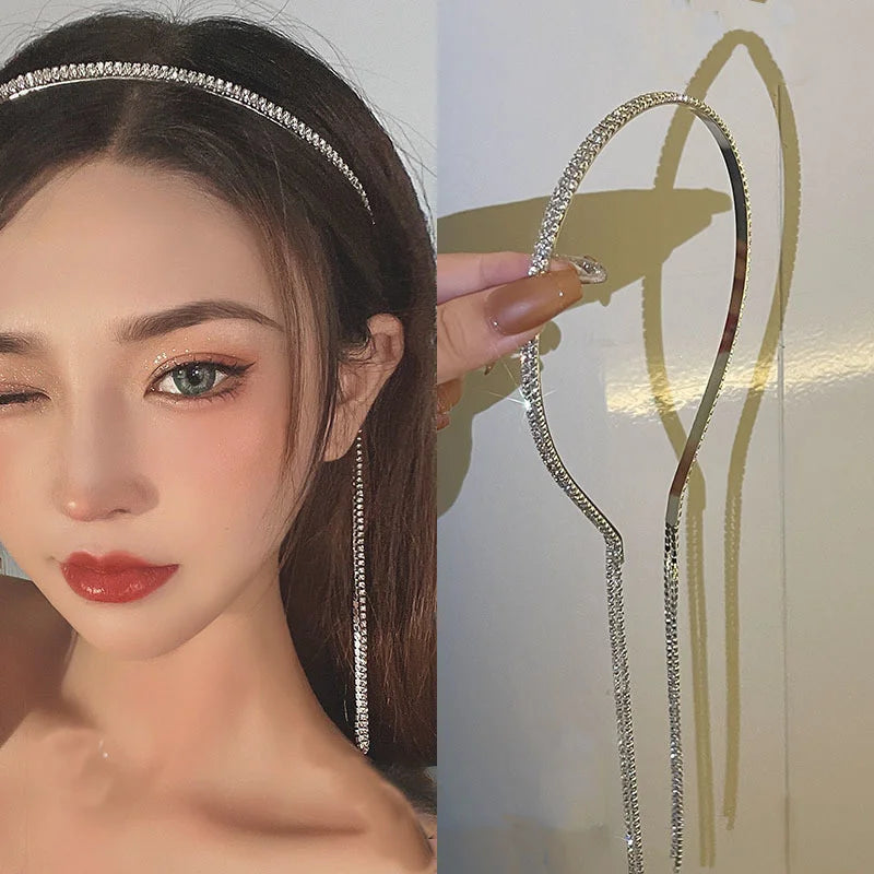 Luxury Rhinestone Hairbands Women Long Tassel in USA