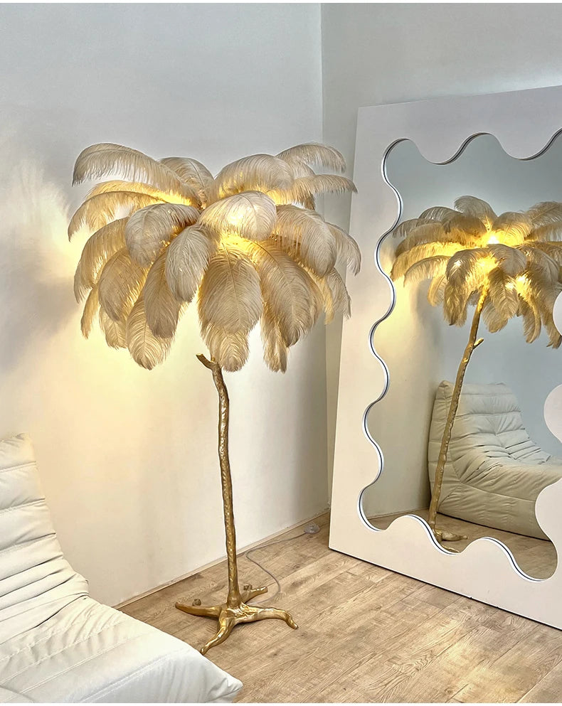 Nordic Ostrich Feather Led Floor Lamp Resin Copper IN USA.