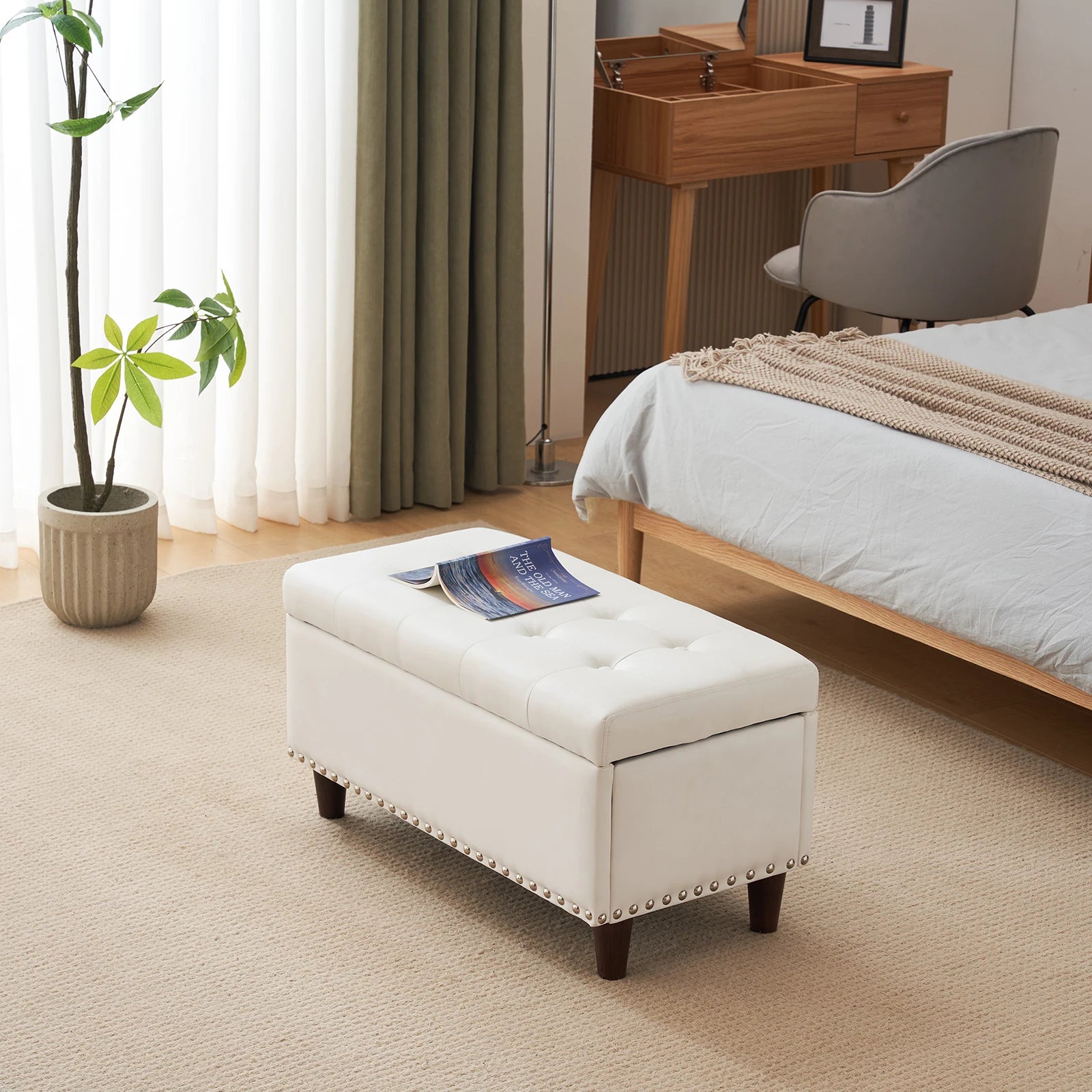 PU With Storage Copper Nails Bedside Stool Footstool IN USA.