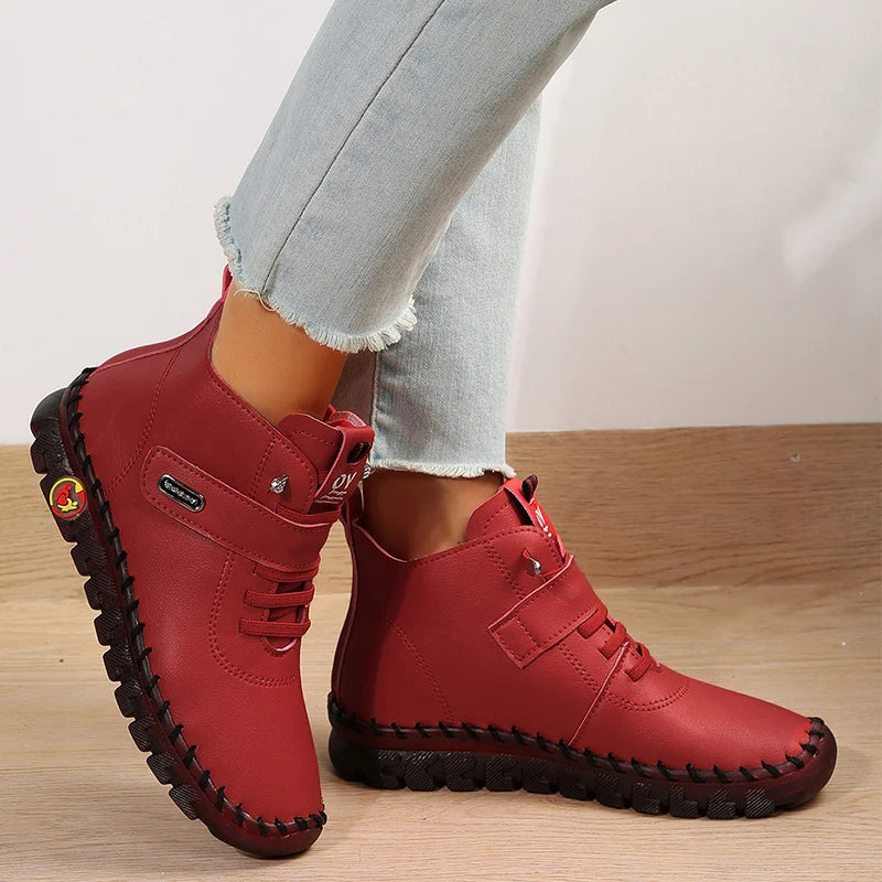 Pu Leather Red Boots Woman Soft Bottom Orthopedic in USA