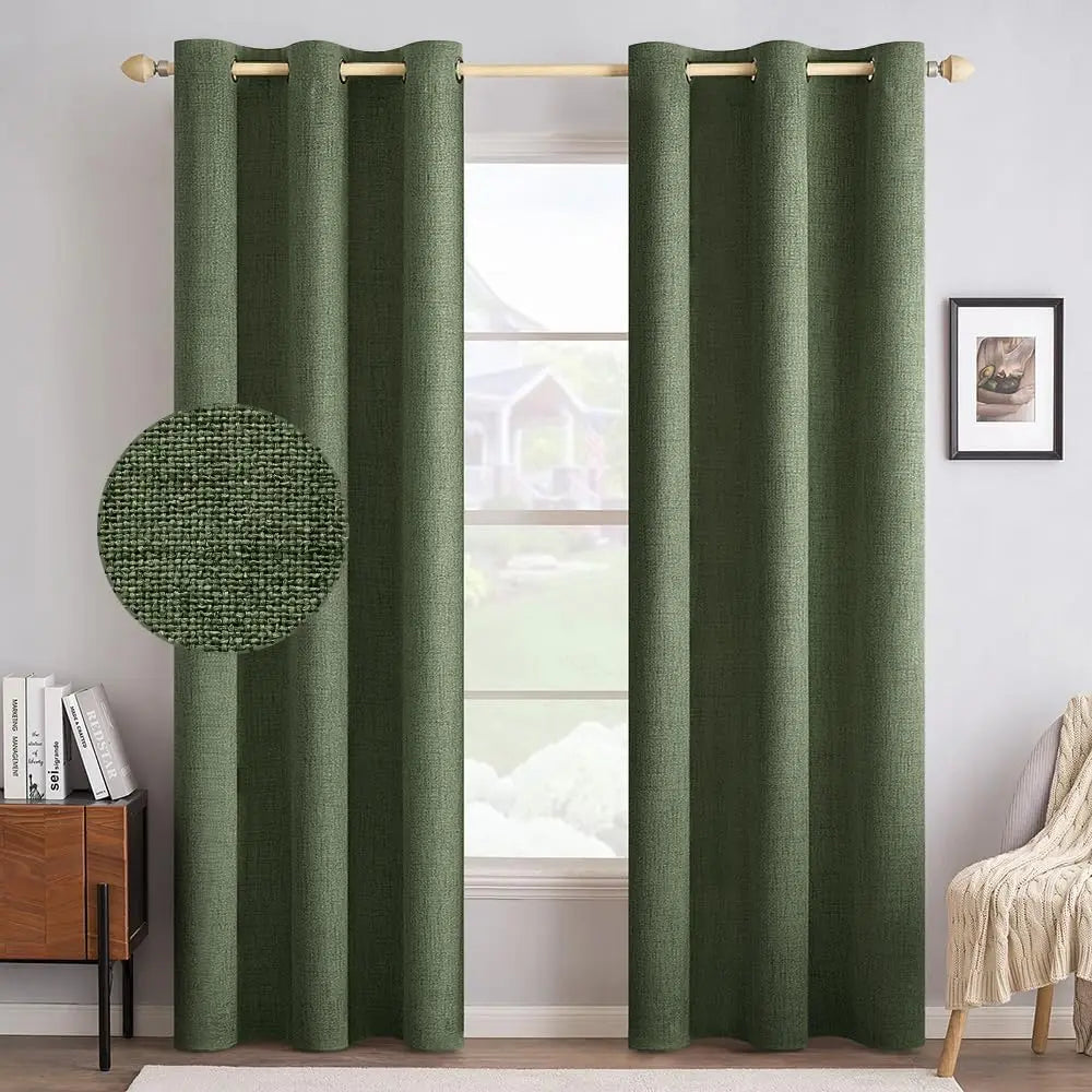 Blackout Linen Textured Curtains for Bedroom Solid Thermal Insulated G