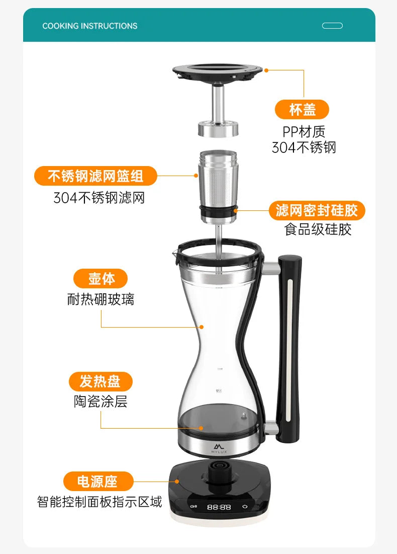 Syphon Coffee Brewer Home Hand Brewed Coffee Pot with Heating in USA.