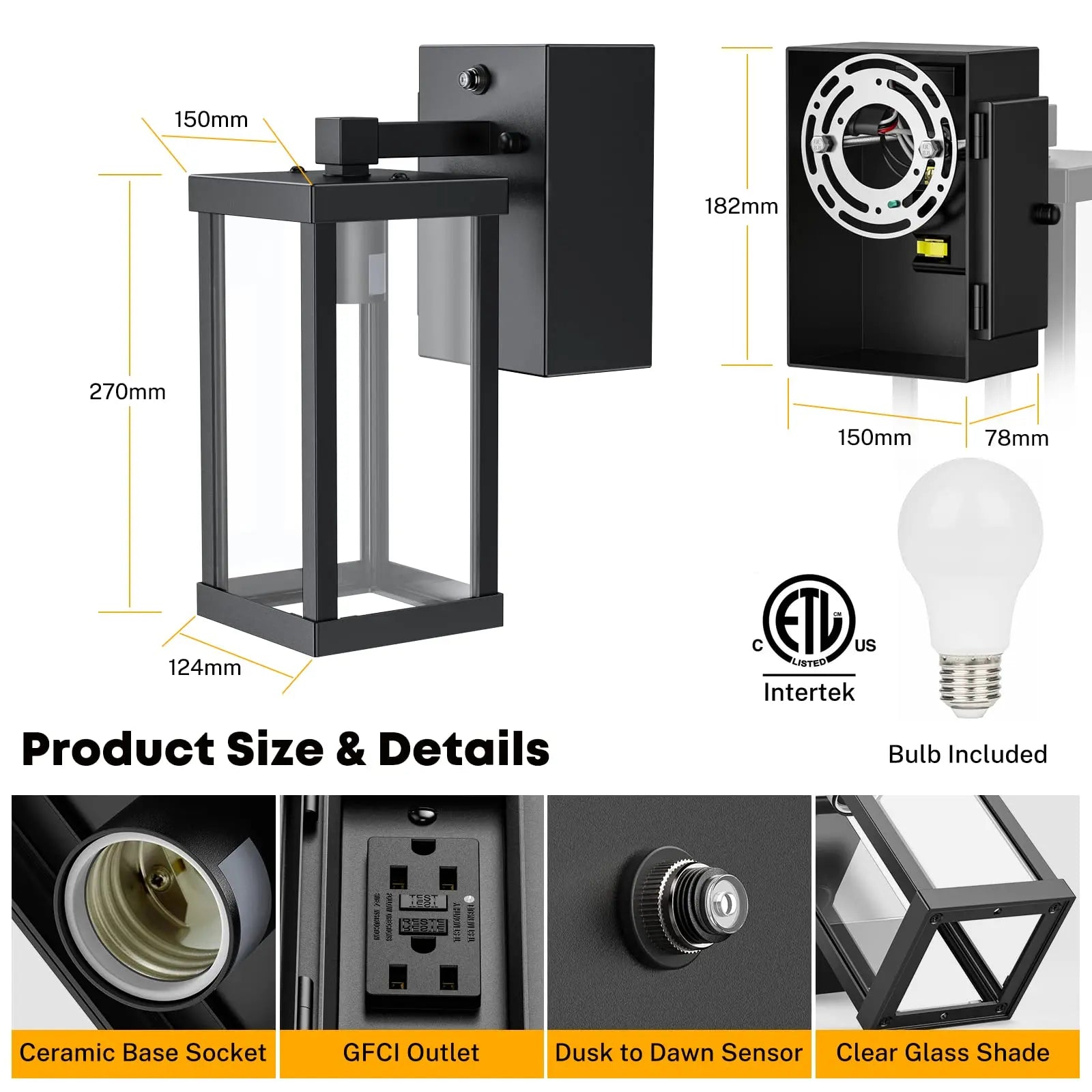 Outdoor Porch Lights Outlet, Dusk to Dawn Porch Light Wall IN USA.