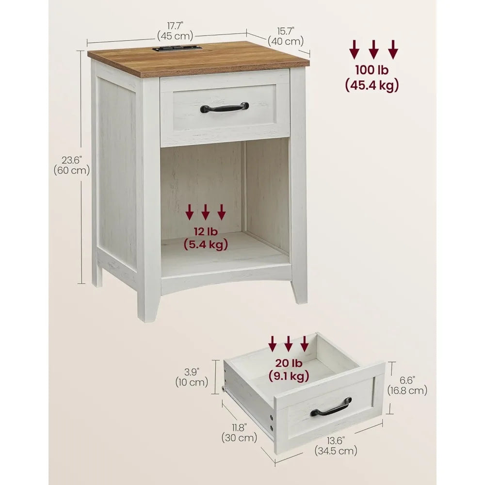 Farmhouse Nightstands Charging Station, Bedside Tables IN USA.