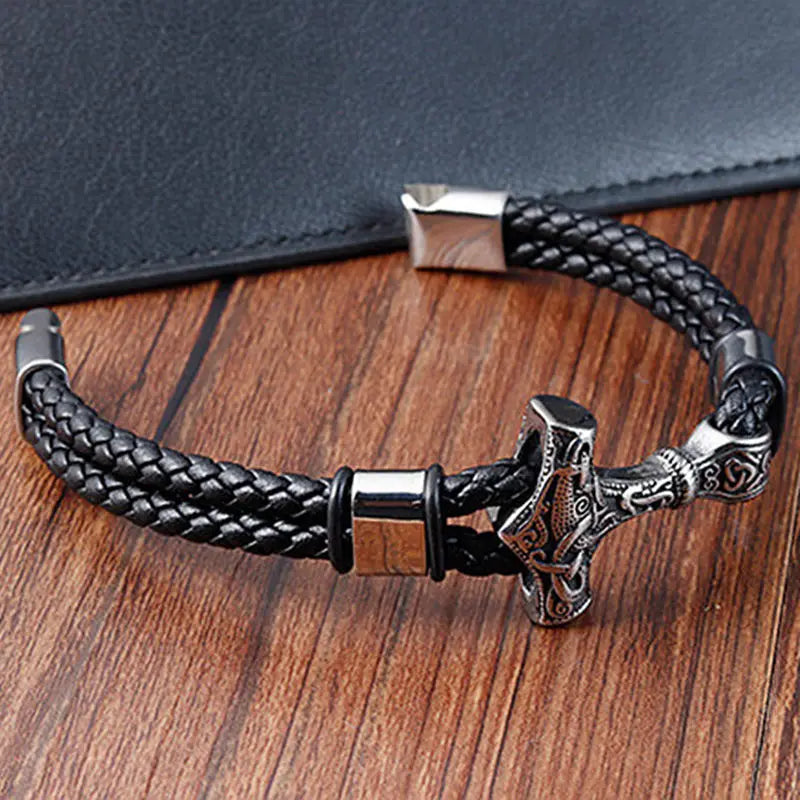 Jewelry Stainless Steel Genuine Leather Bracelets Woven in USA