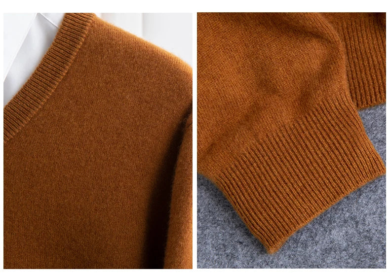 Men Merino Wool Sweater V-Neck Pullover Autumn Winter Cashmere in USA