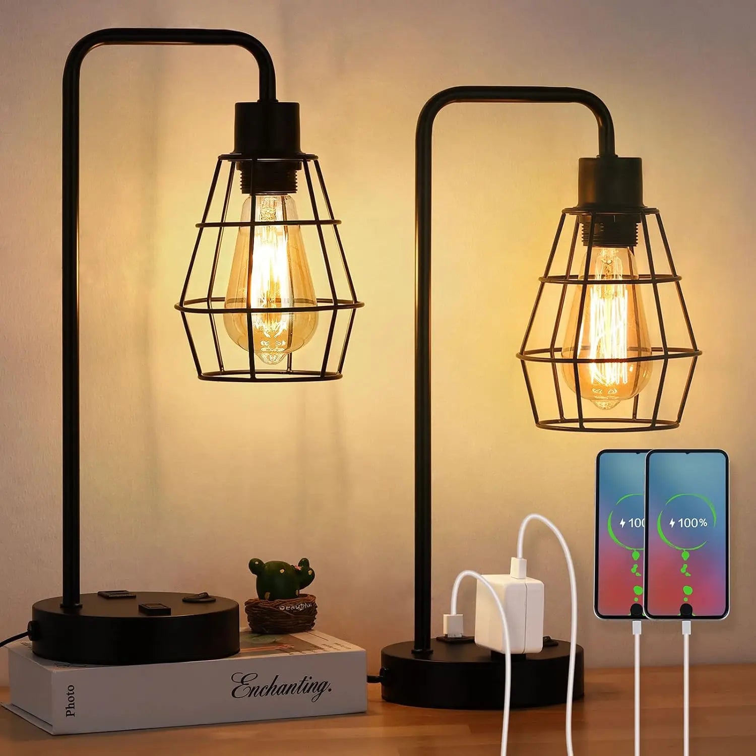 bedside table reading desk lamp with dual USB charging IN USA.