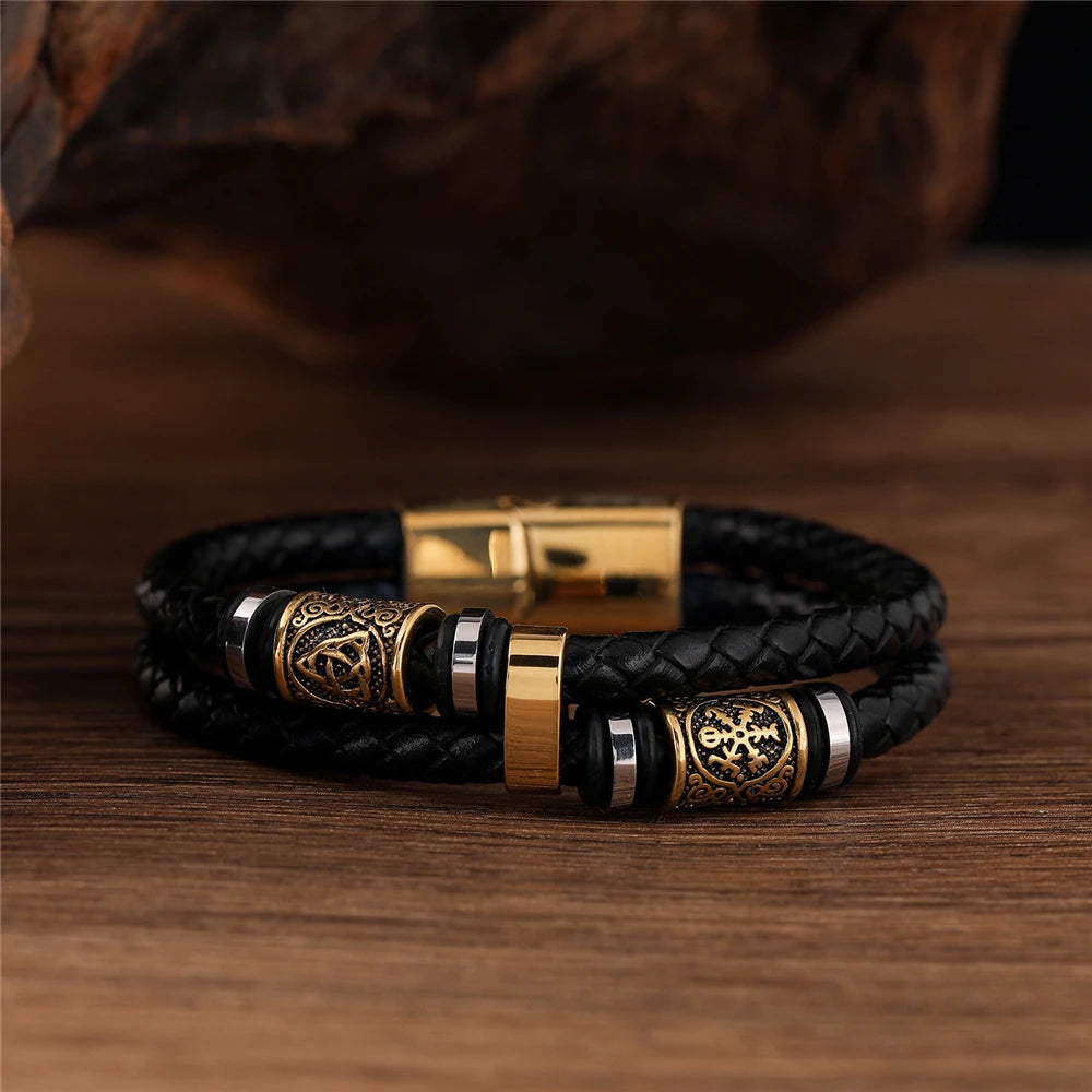 Punk Men Vikings Style Genuine Leather Bracelet Braided in USA