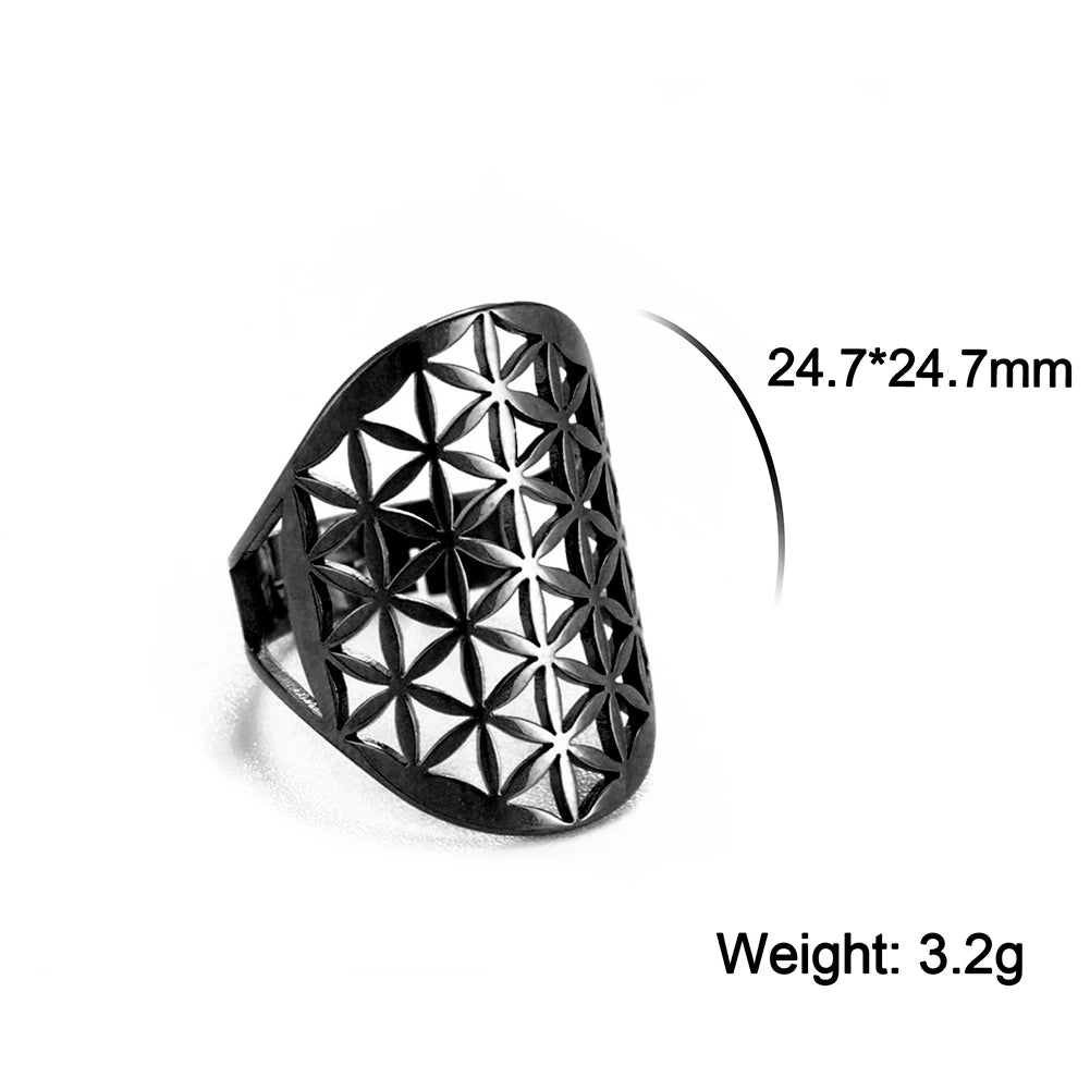 Unift Scared Geometry Flower Life Ring Adjustable Stainless Steel Ring in USA