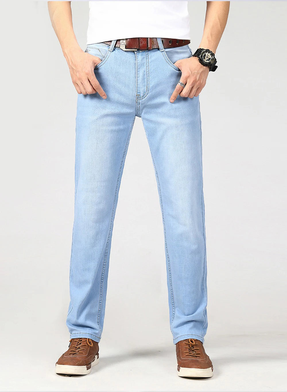 Wthinlee Spring Summer Business Jeans Men Light Blue in USA