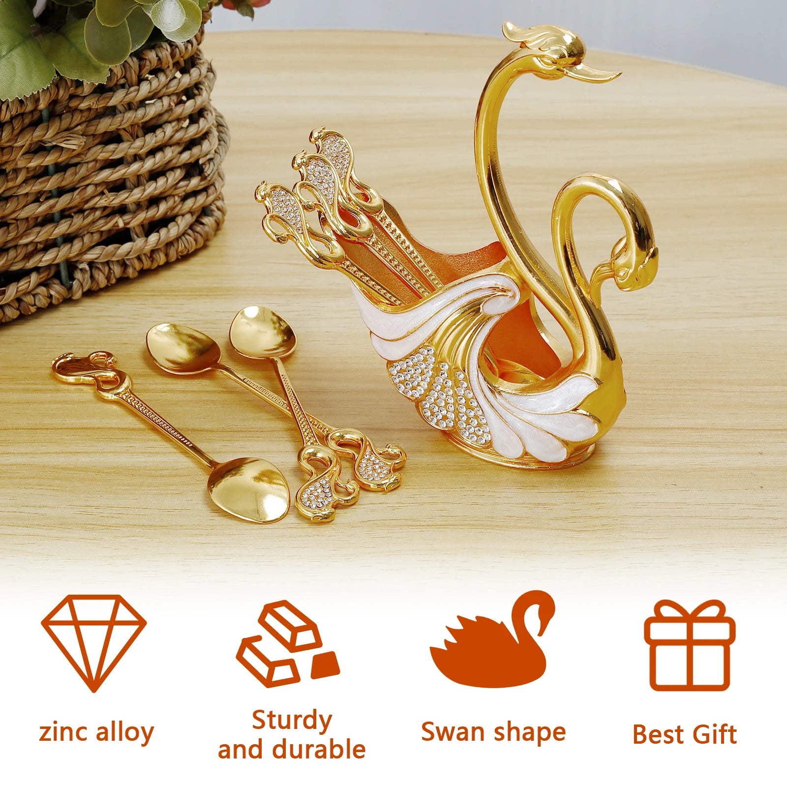 Spoon Set Elegant Coffee Spoon Zinc Alloy Swan Base in USA