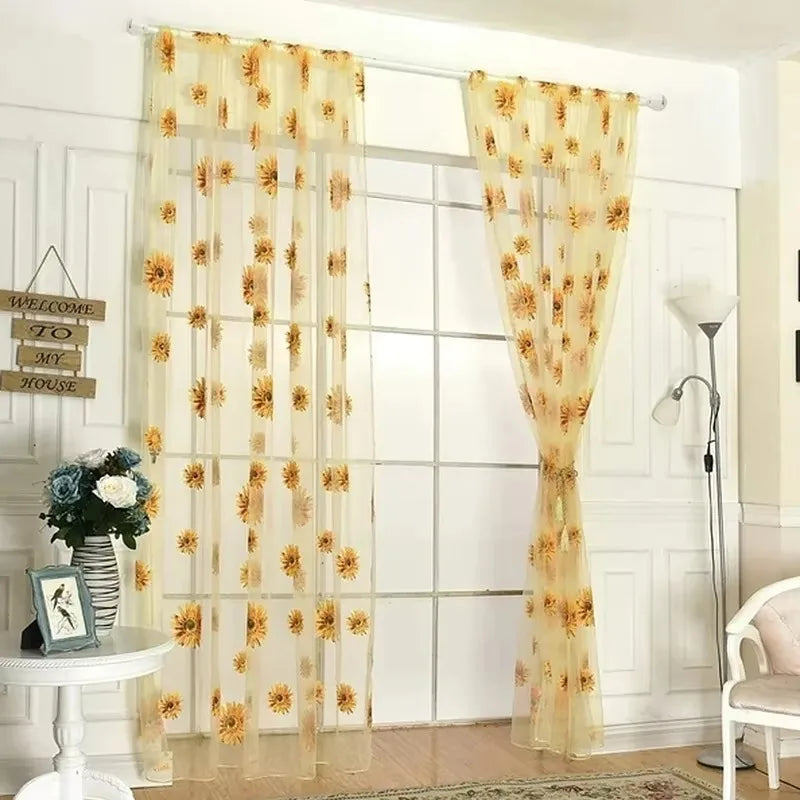 Sunflower Tulle Curtains Living Room Bedroom Kitchen in USA