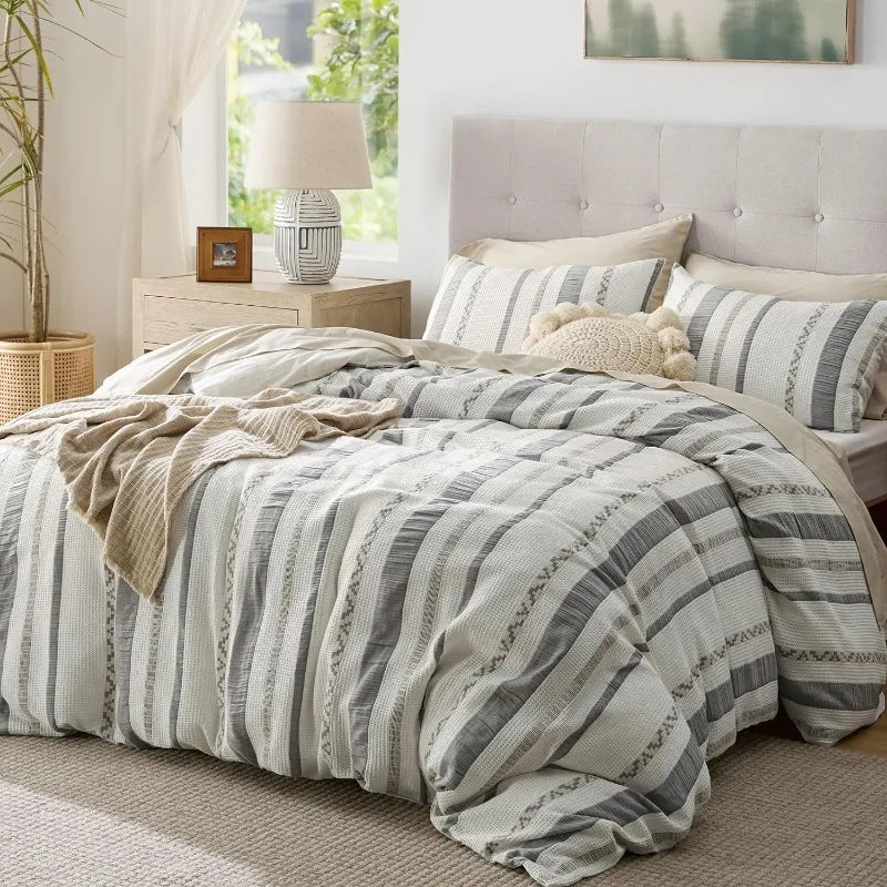 Cotton Waffle Weave Coconut White Duvet Cover Set