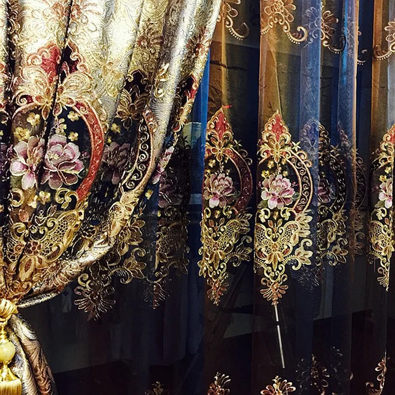 Gold Gilded Embroidered Hollowed Out Velvet Curtains in USA