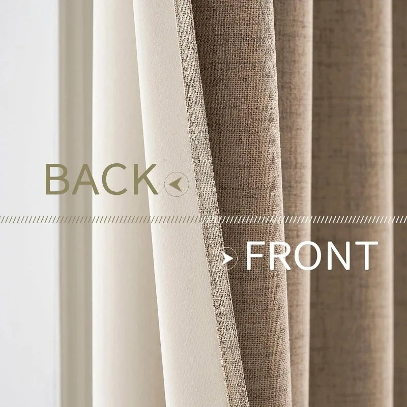 Blackout Linen Textured Curtains for Bedroom Solid Thermal Insulated G