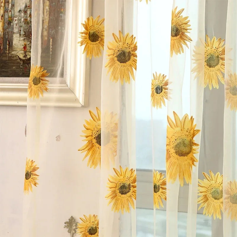 Sunflower Tulle Curtains Living Room Bedroom Kitchen in USA