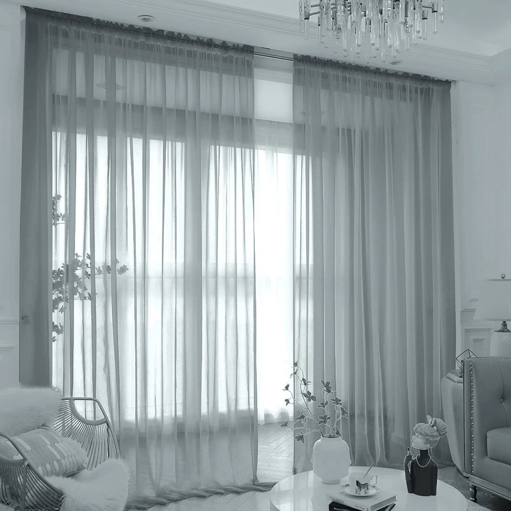 White/Cream/Grey Tulle Curtains Living Room Decoration in USA