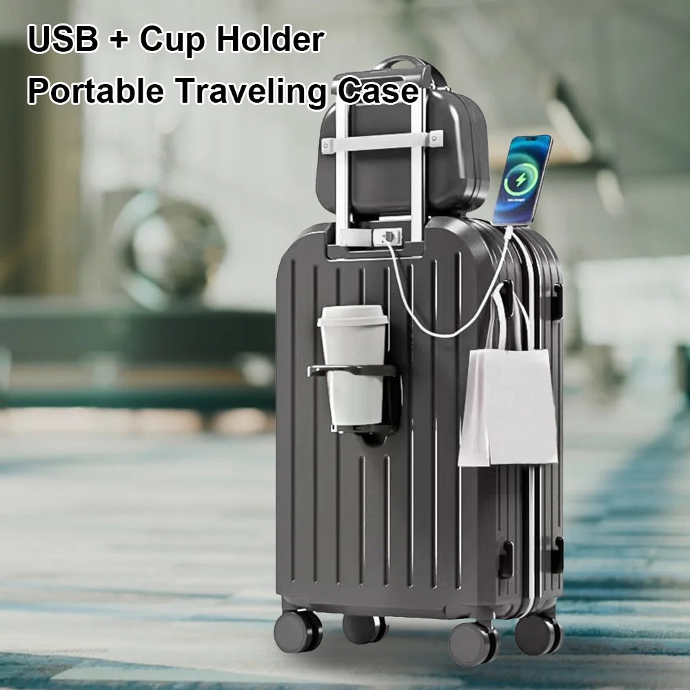 Combination Suitcase USB Charging Port Cup Holder in USA