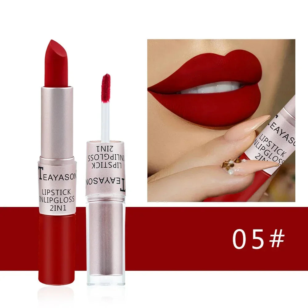 Double Head Lip Gloss Matte Velvet Sexy Red Tint Liquid Lipstick in USA