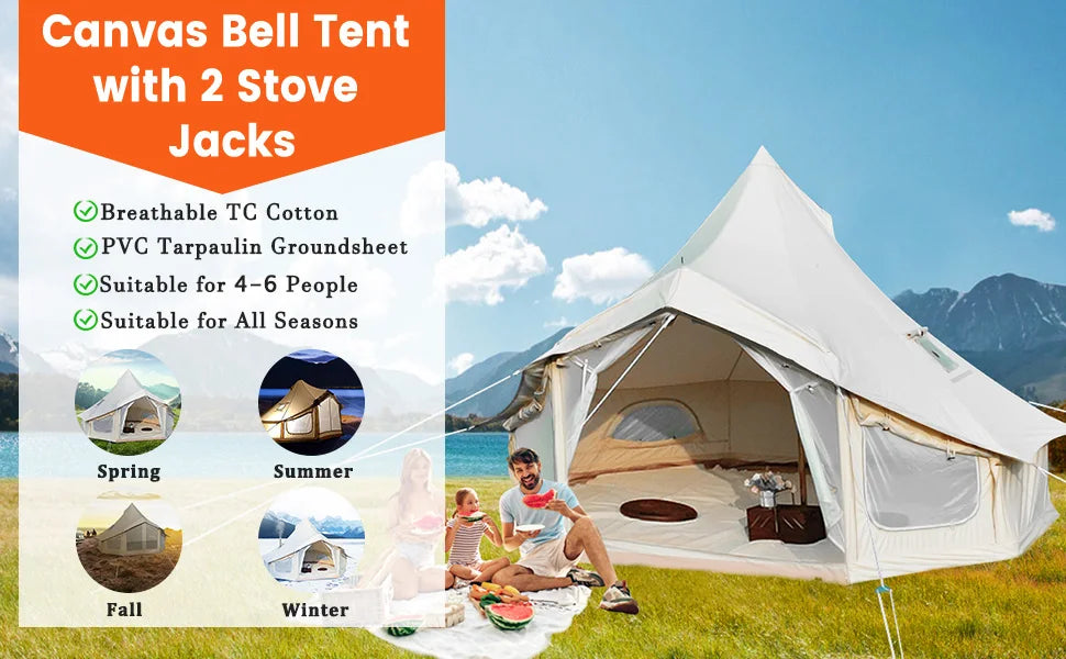 Portable Canvas Yurt Tent Stove Jack,Large Family Camping in USA