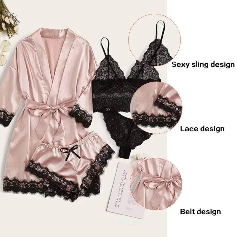 Woman Sleepwear Pajamas Ser Robe Sexy Lace in USA