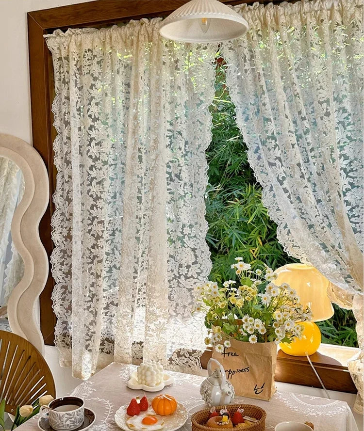 French High-end Vintage Beige Embroidered Gauze Curtains IN USA.