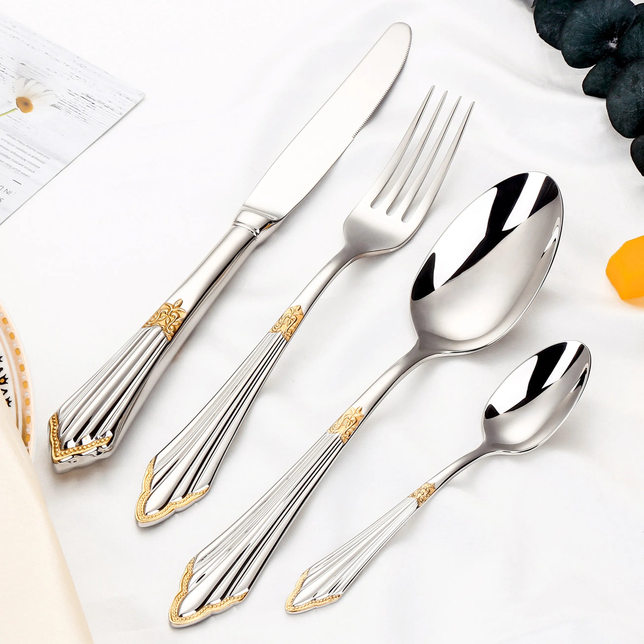 PCS Luxury Gold Plated Flatware Set Dishwasher Safe