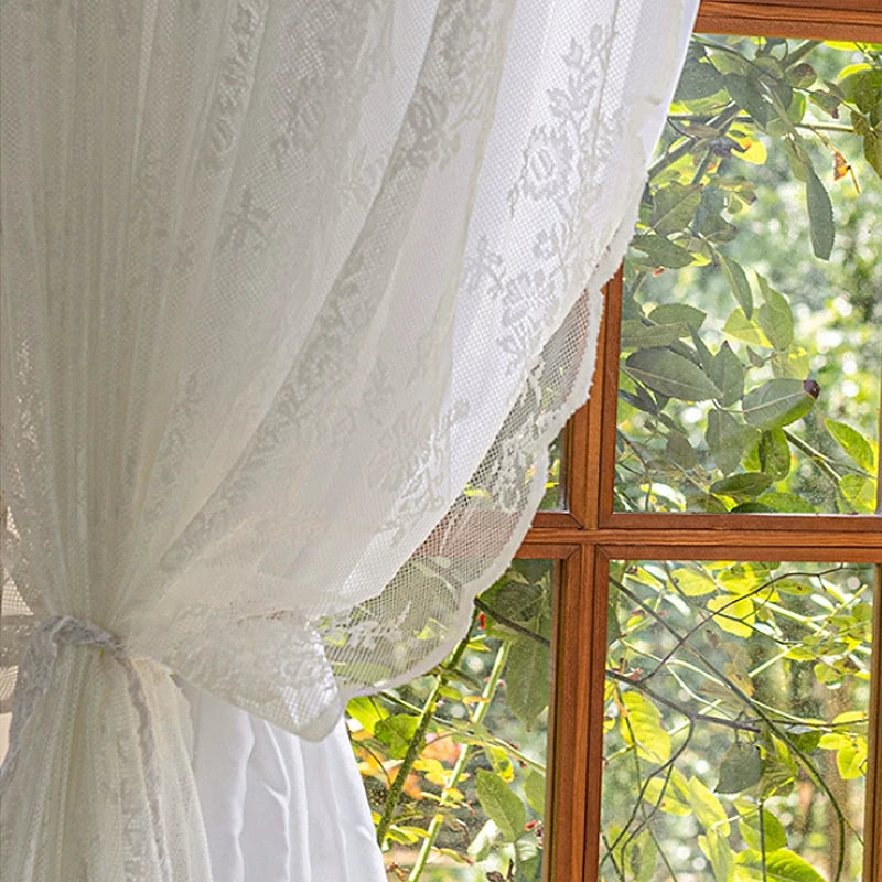 Pastoral White Tulle Sheer Window Curtains Voile Organza in USA.