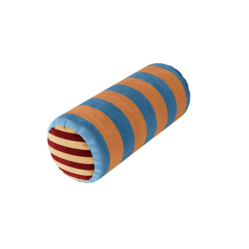 Long Round Pillows Retro Stripe Cushions Colorful Velvet