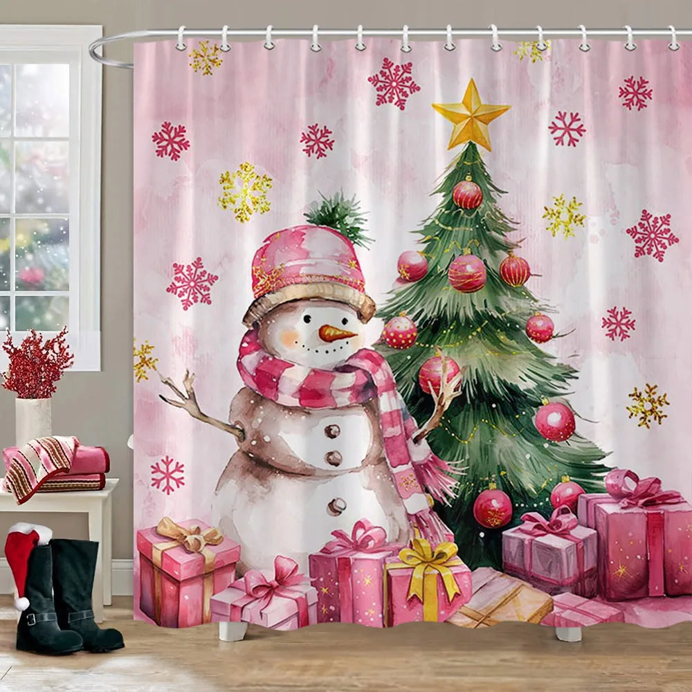 Christmas Bathroom Sets with Shower Curtain Rugs Red Truck in USA.