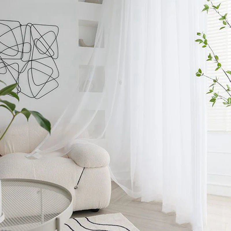 White Curtains Modern Solid Color Sheer Curtains Living Room Bedroom in USA