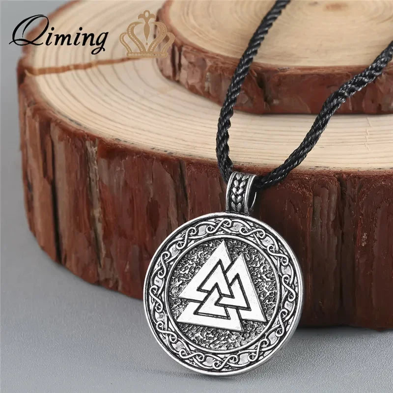 Viking Valknut Pendant Men's Necklace Women Round Pagan in USA