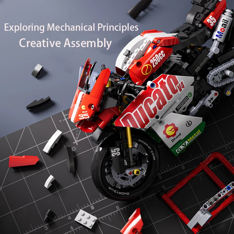 Technic Series Motorcycle V4 Building Blocks Set Super Motorbike Model