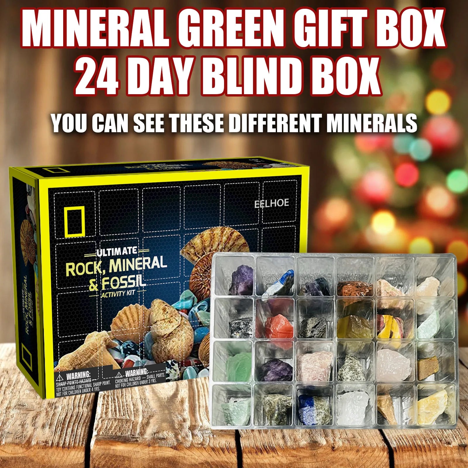 1Set Ore Christmas Advent Calendar Healing Crystal Mineral Gift Box Ki