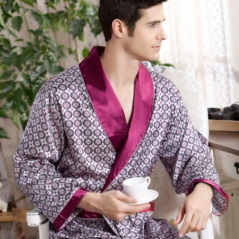 Bathrobe Silk Long Dressing Gown Plus Size Sleepwear in USA