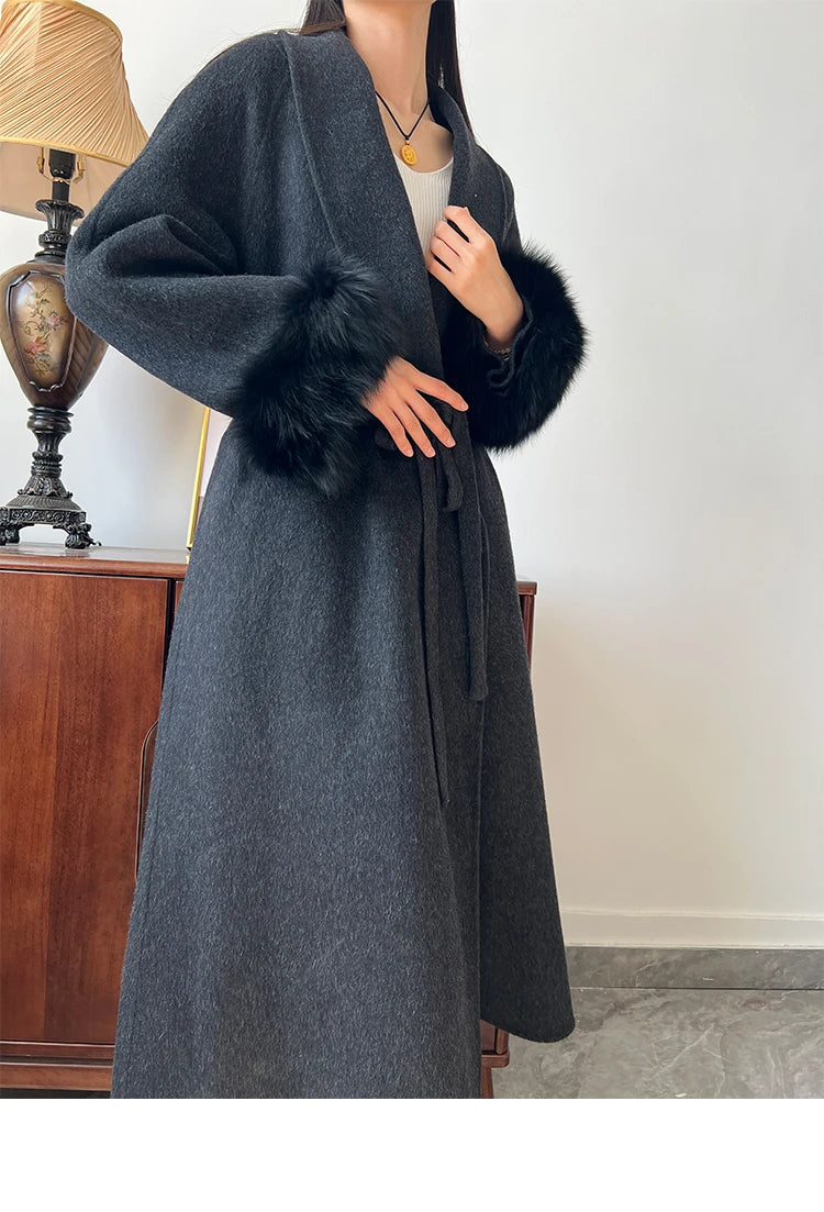 Lady Fox Fur High-Grade Cashmere Jackets Autumn Winter in USA.