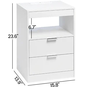 Nightstand White, Bedroom End Side Table LED Lights IN USA.