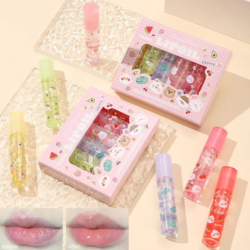 Cute Fruit Cartoon Lip Gloss Set Transparent Colourless Lip in USA