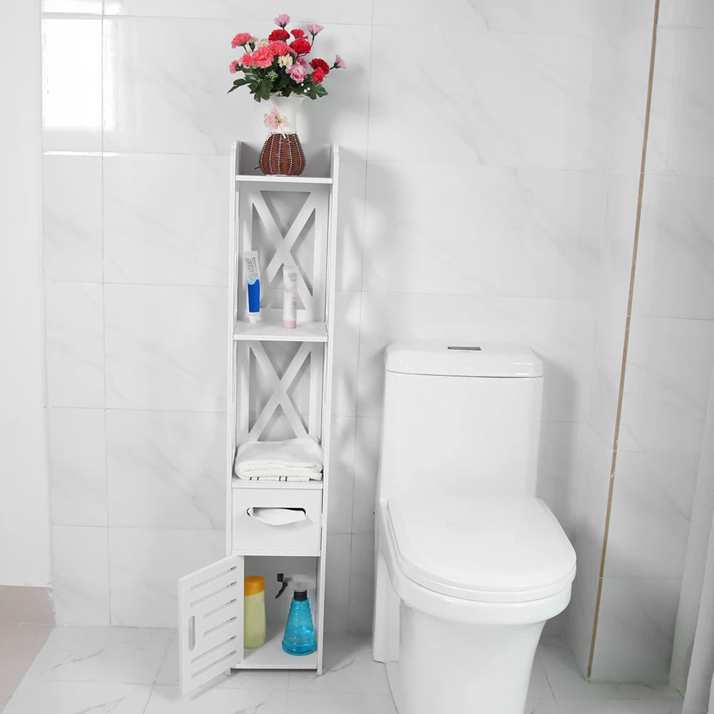 White Wooden Bathroom Cabinet Shelf Cupboard Bathroom Storage