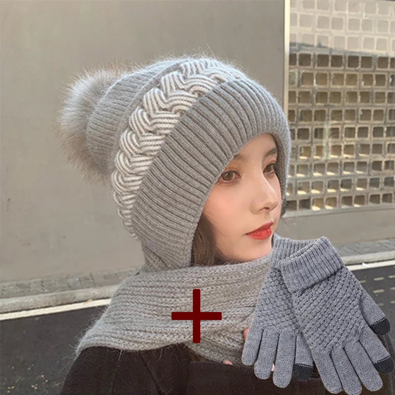 New Super Cute Warm Winter Scarf Hat Gloves Fleece Thickened in USA