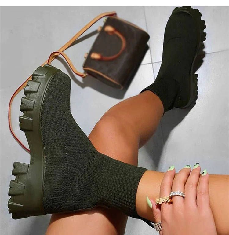 Women Boots Short Knitting Platform Boots Autumn Winter Shoes in USA