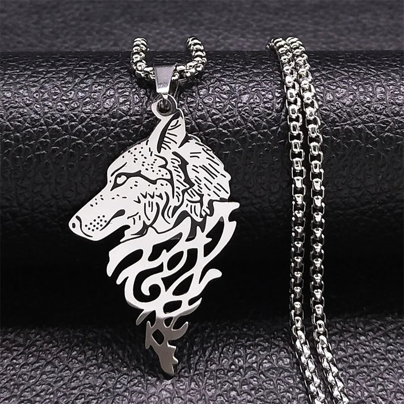 Viking Wolf Head Pendant Necklace Stainless Steel in USA