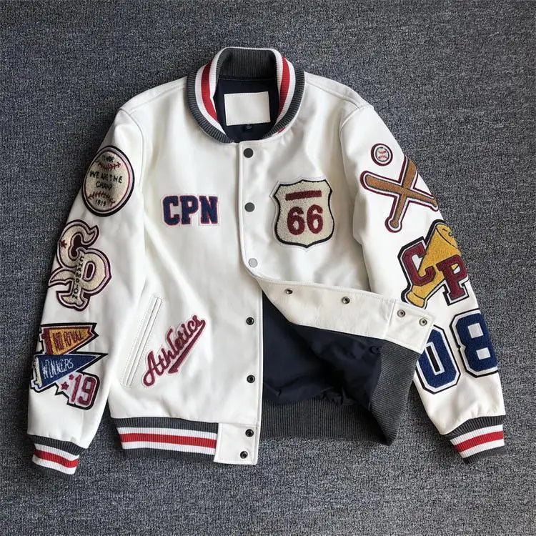 New Men's winter baseball Jacket Men Retro Trend leather IN USA.