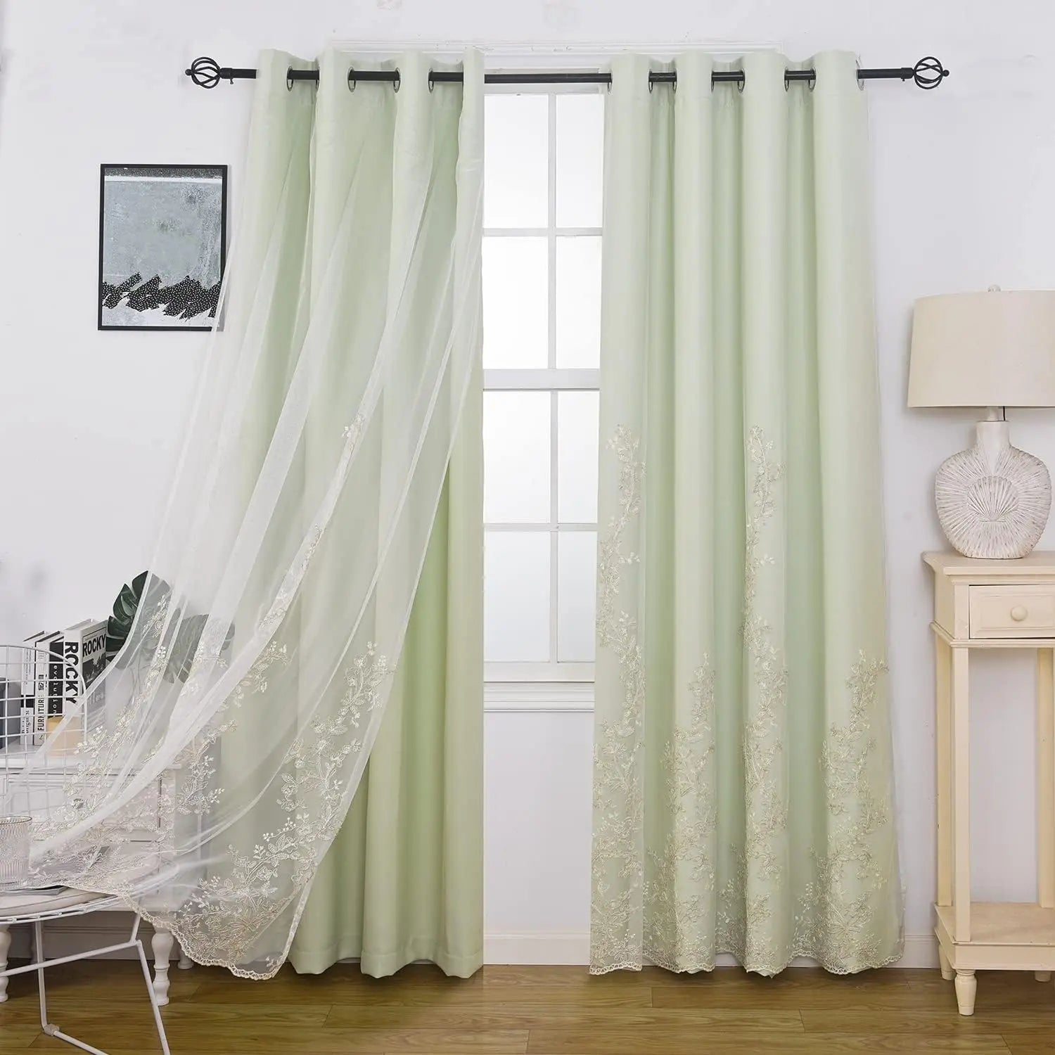 Double Layered Curtains Embroidered White Sheer in USA